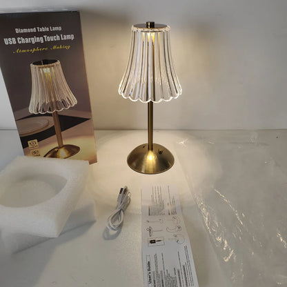 Crystal retro table lamp bedroom bedside lamp luxurious atmosphere lamp rechargeable dimming LED light