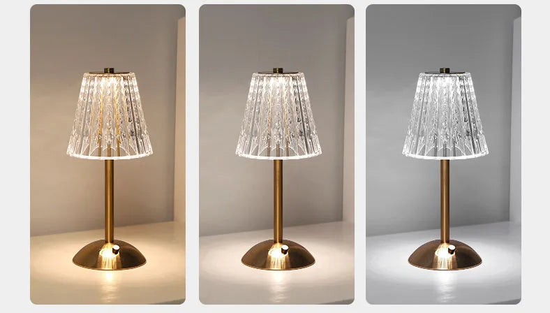 Crystal retro table lamp bedroom bedside lamp luxurious atmosphere lamp rechargeable dimming LED light