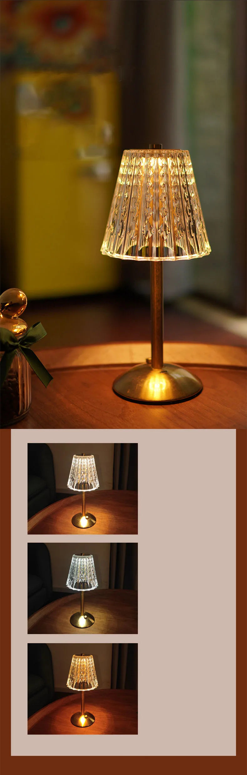 Crystal retro table lamp bedroom bedside lamp luxurious atmosphere lamp rechargeable dimming LED light