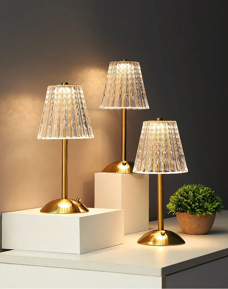 Crystal retro table lamp bedroom bedside lamp luxurious atmosphere lamp rechargeable dimming LED light