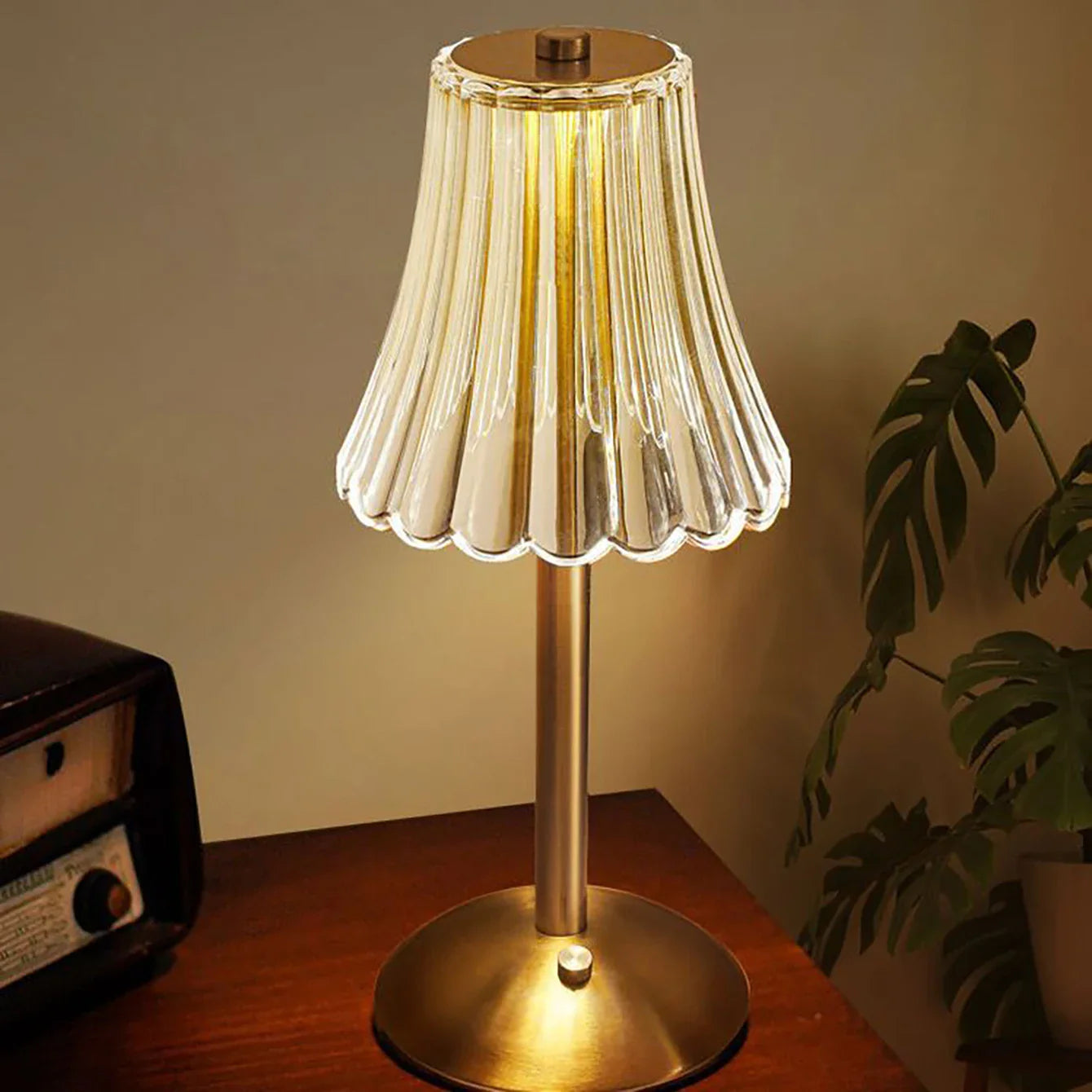 Crystal retro table lamp bedroom bedside lamp luxurious atmosphere lamp rechargeable dimming LED light