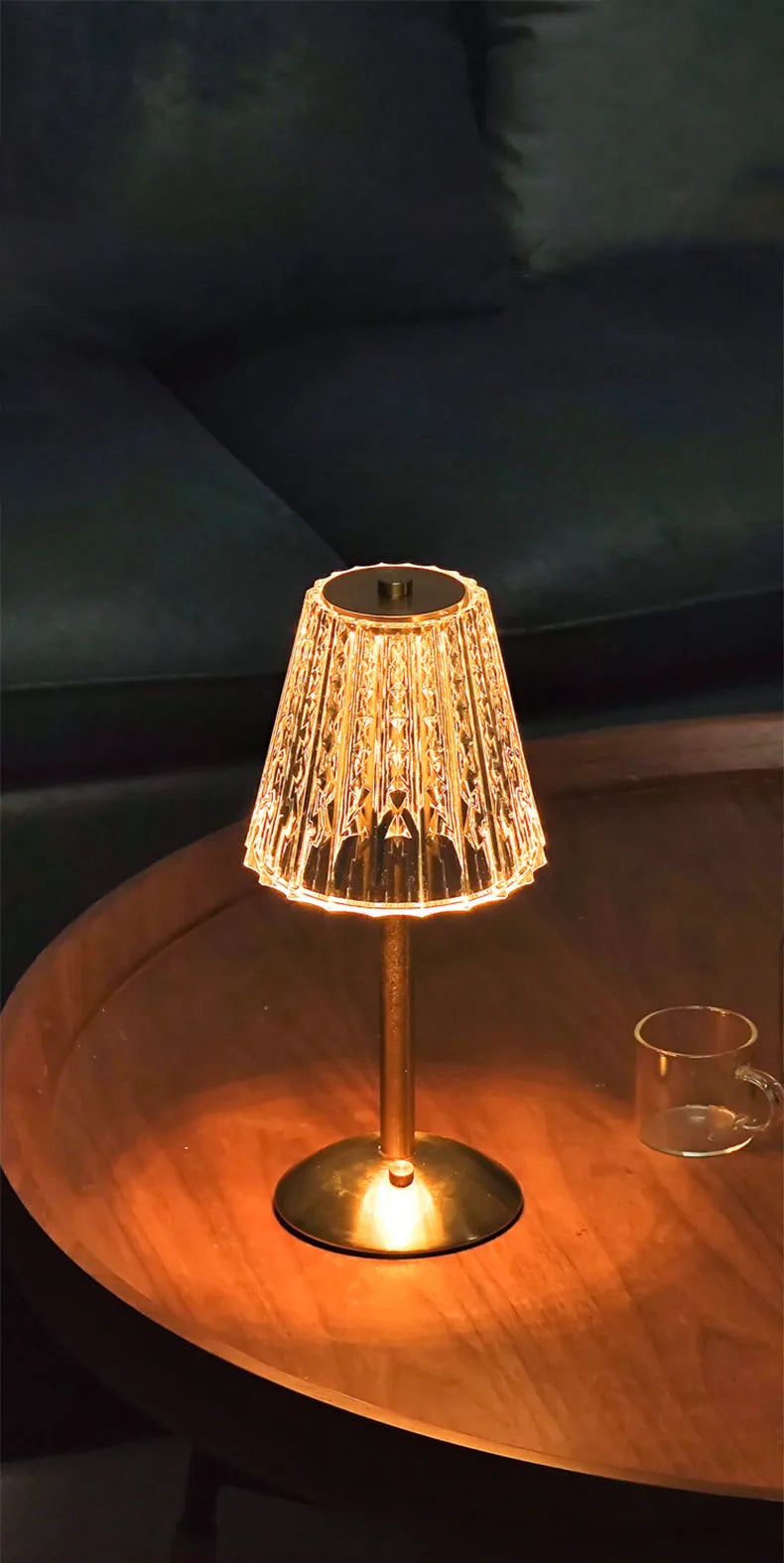 Crystal retro table lamp bedroom bedside lamp luxurious atmosphere lamp rechargeable dimming LED light