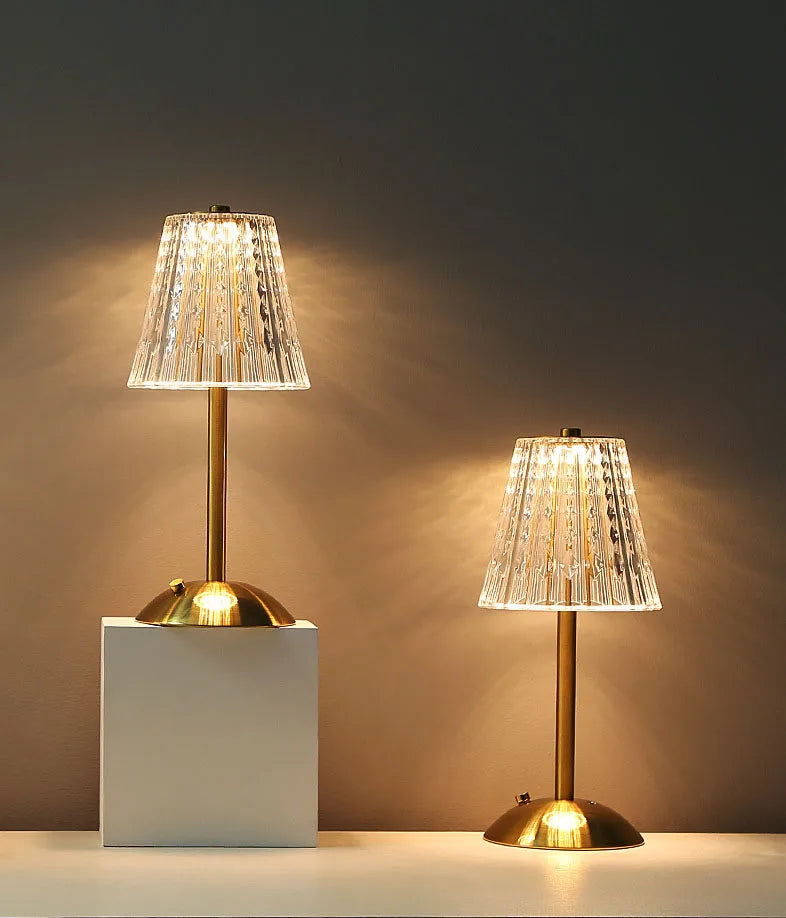 Crystal retro table lamp bedroom bedside lamp luxurious atmosphere lamp rechargeable dimming LED light