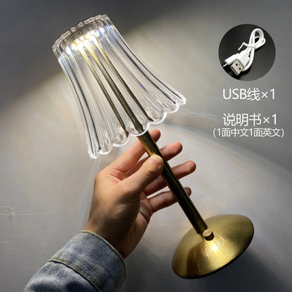 Crystal retro table lamp bedroom bedside lamp luxurious atmosphere lamp rechargeable dimming LED light