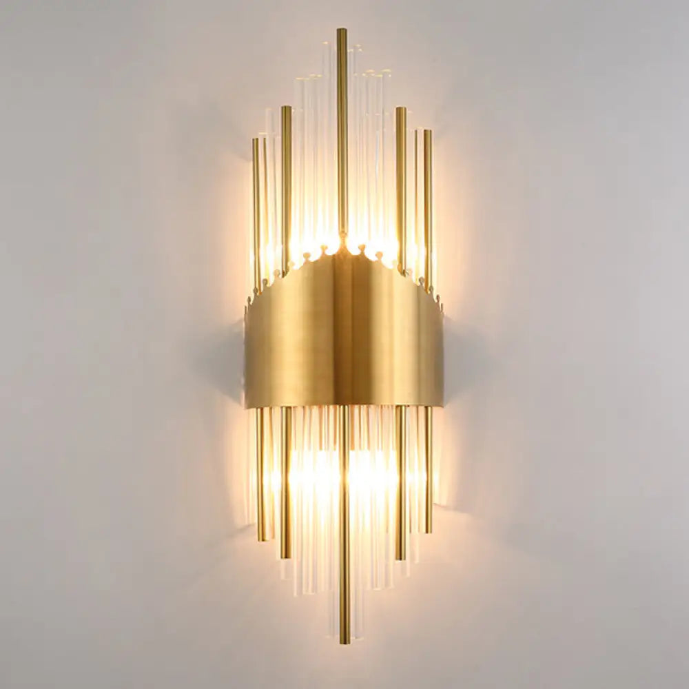 DecorBites™ Crystal Rod Wall Sconce in Gold - Elegant Dual Bulb Lighting for Living Room Walls