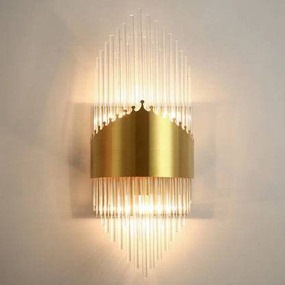 DecorBites™ Crystal Rod Wall Sconce in Gold - Elegant Dual Bulb Lighting for Living Room Walls