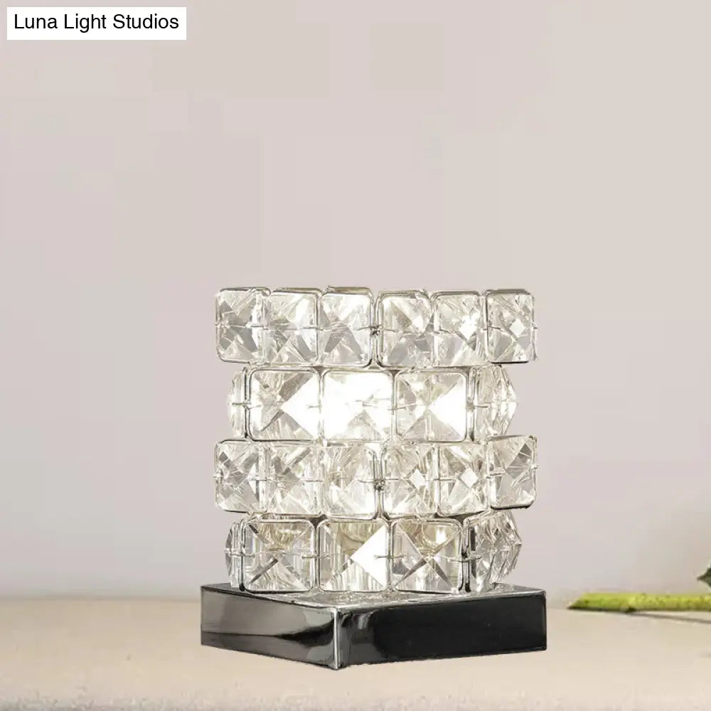 Crystal Rubik Cube Mini Table Lamp: Stylish Bedroom Nightstand Light in Silver/Gold
