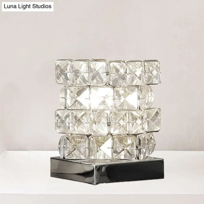 Crystal Rubik Cube Mini Table Lamp: Stylish Bedroom Nightstand Light in Silver/Gold