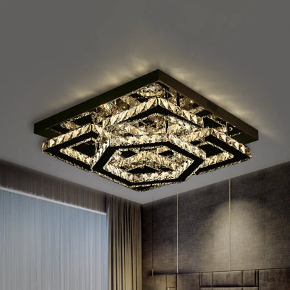 Lámpara de techo LED DecorBites™ con pantalla de cristal para dormitorio, en blanco cálido con acabado cromado.