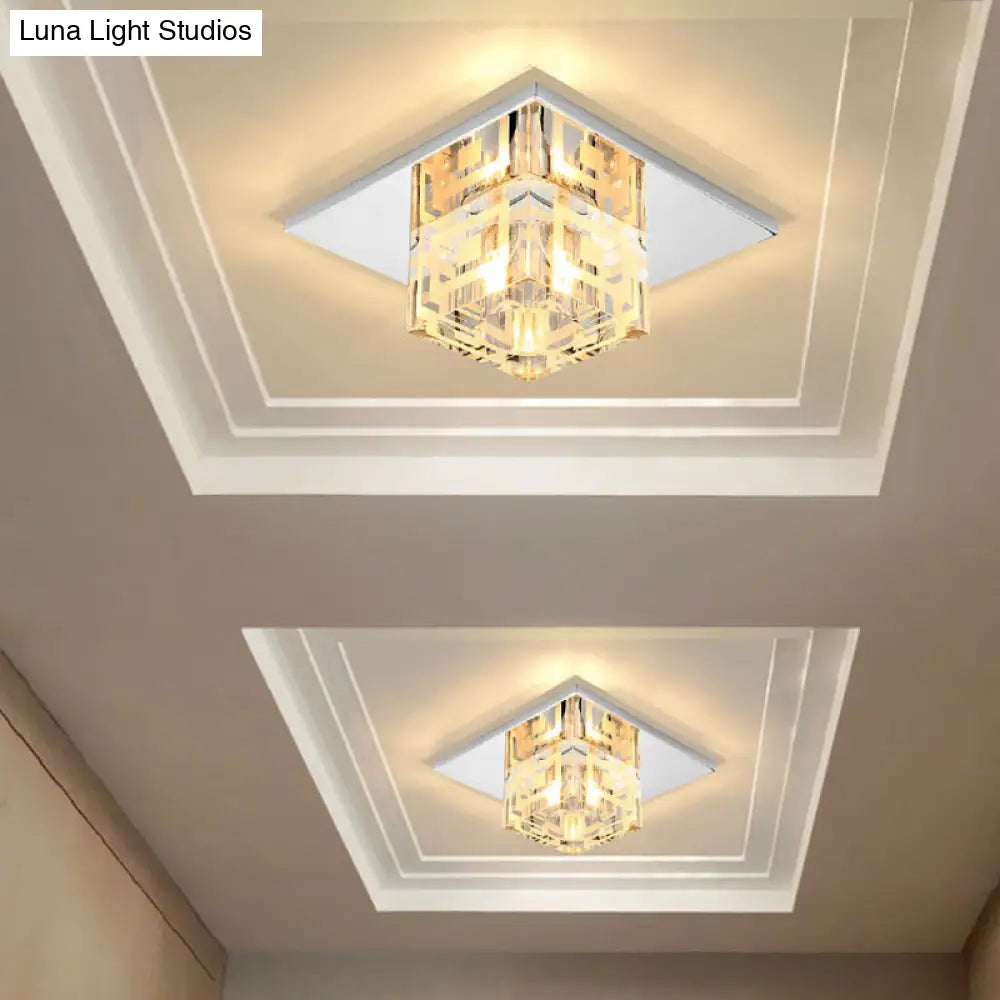 Lámpara de techo LED cuadrada de cristal DecorBites™ en cromo para pasillo