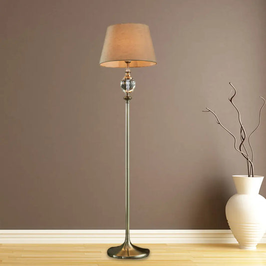 Crystal Stand-Up Lamp with Pleated/Tapered Shade: Traditional Living Room Reading Floor Lamp
