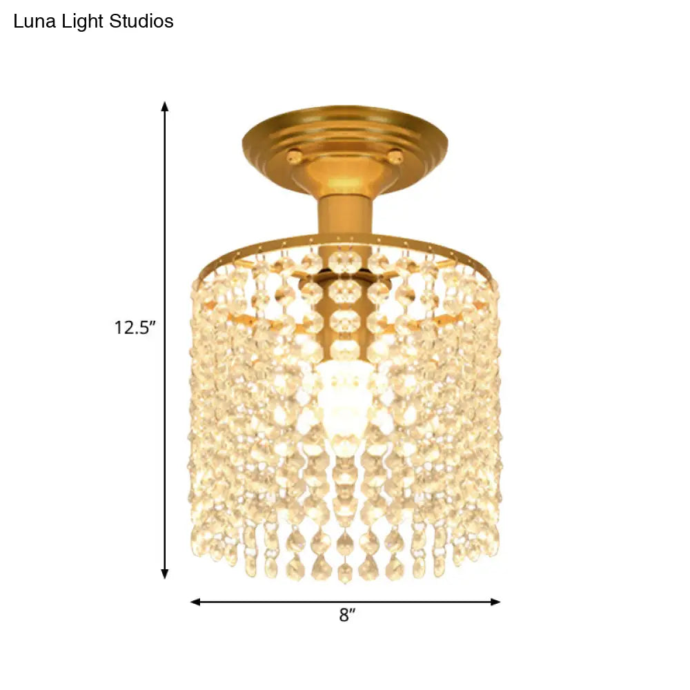 ديكوربايتس™ ديكوربايتس™ مصباح كريستال ستراند شبه مسطح بضوء واحد ذهبي - تصميم أسطواني بسيط للإضاءة القريبة من السقف