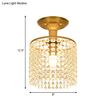 ديكوربايتس™ ديكوربايتس™ مصباح كريستال ستراند شبه مسطح بضوء واحد ذهبي - تصميم أسطواني بسيط للإضاءة القريبة من السقف