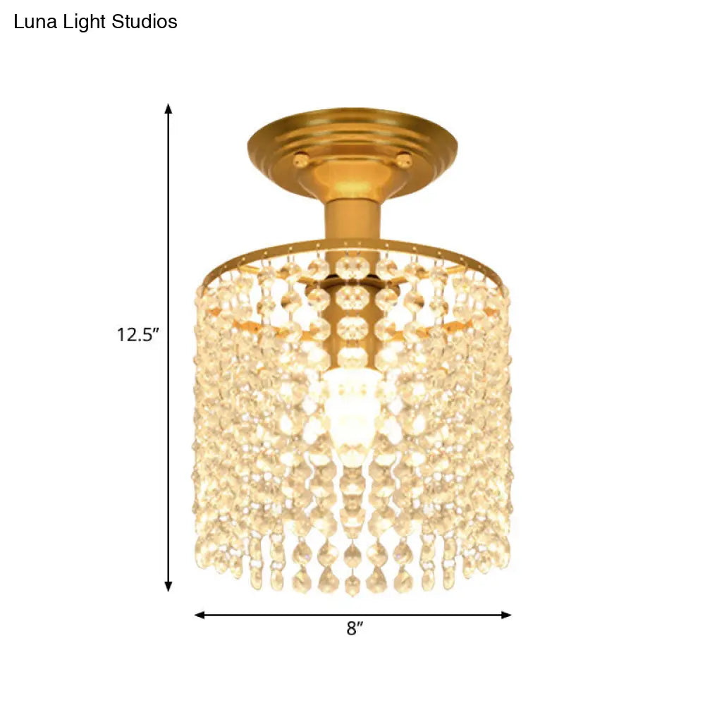 ديكوربايتس™ ديكوربايتس™ مصباح كريستال ستراند شبه مسطح بضوء واحد ذهبي - تصميم أسطواني بسيط للإضاءة القريبة من السقف