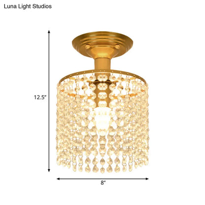 ديكوربايتس™ ديكوربايتس™ مصباح كريستال ستراند شبه مسطح بضوء واحد ذهبي - تصميم أسطواني بسيط للإضاءة القريبة من السقف