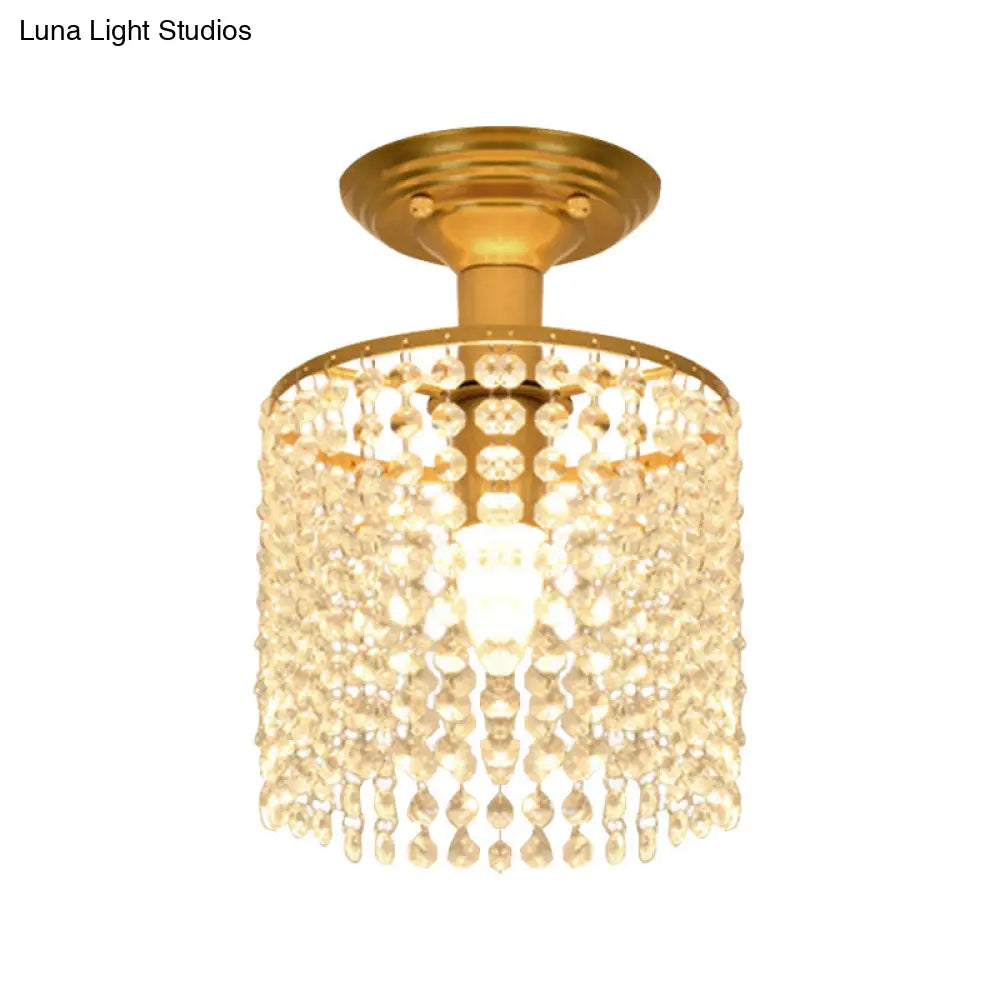 ديكوربايتس™ ديكوربايتس™ مصباح كريستال ستراند شبه مسطح بضوء واحد ذهبي - تصميم أسطواني بسيط للإضاءة القريبة من السقف