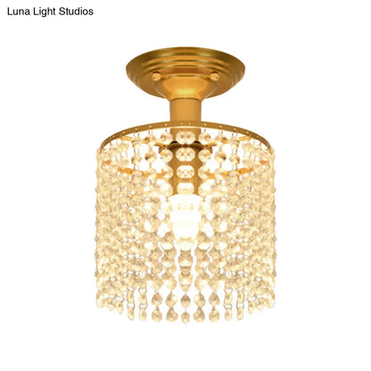 ديكوربايتس™ ديكوربايتس™ مصباح كريستال ستراند شبه مسطح بضوء واحد ذهبي - تصميم أسطواني بسيط للإضاءة القريبة من السقف