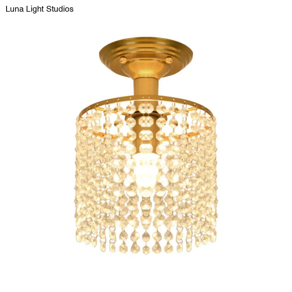 ديكوربايتس™ ديكوربايتس™ مصباح كريستال ستراند شبه مسطح بضوء واحد ذهبي - تصميم أسطواني بسيط للإضاءة القريبة من السقف