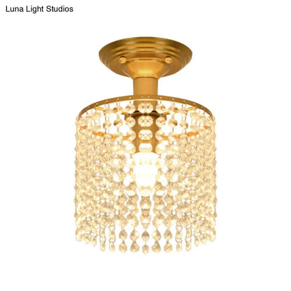 ديكوربايتس™ ديكوربايتس™ مصباح كريستال ستراند شبه مسطح بضوء واحد ذهبي - تصميم أسطواني بسيط للإضاءة القريبة من السقف