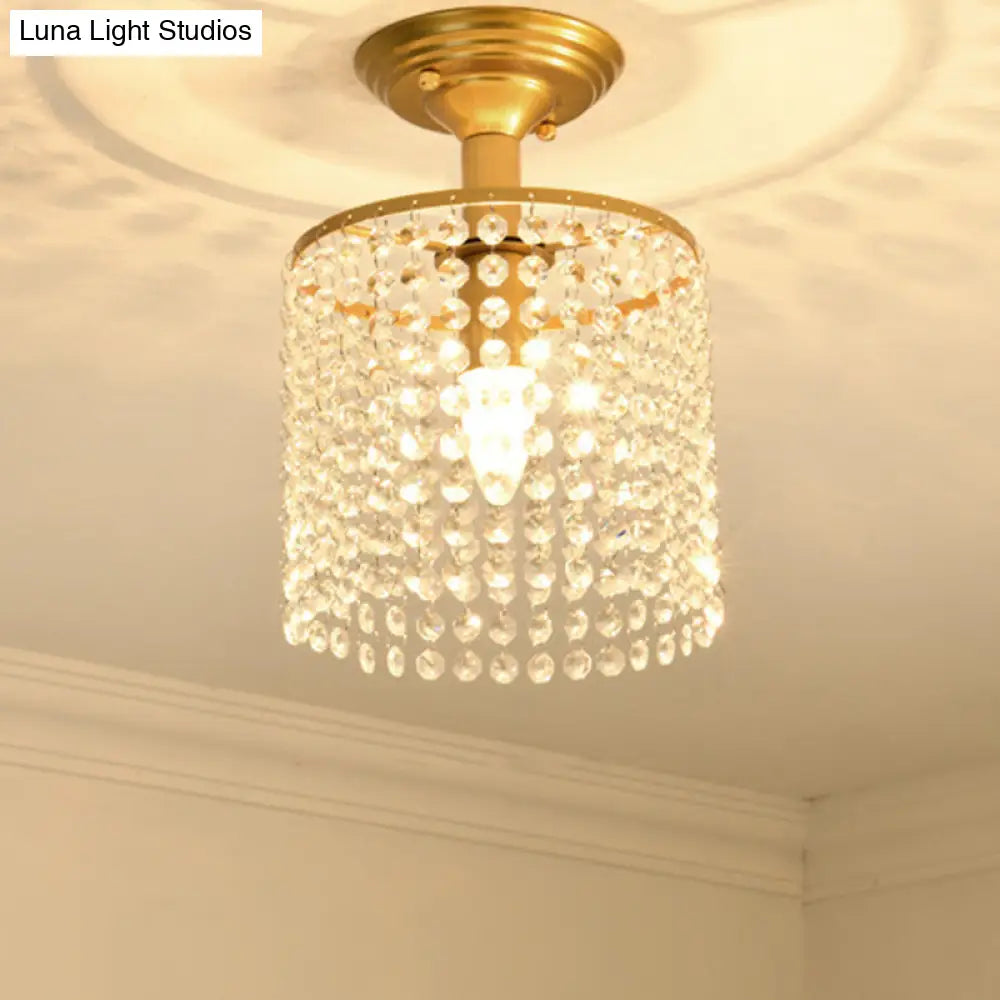 ديكوربايتس™ ديكوربايتس™ مصباح كريستال ستراند شبه مسطح بضوء واحد ذهبي - تصميم أسطواني بسيط للإضاءة القريبة من السقف