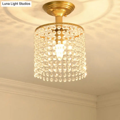 ديكوربايتس™ ديكوربايتس™ مصباح كريستال ستراند شبه مسطح بضوء واحد ذهبي - تصميم أسطواني بسيط للإضاءة القريبة من السقف