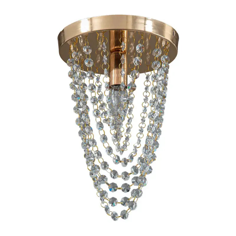 Gold-toned crystal sun flower ceiling light with cascading clear and iridescent beads by decorbites crystal sun