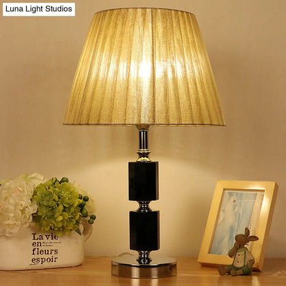 Crystal Table Lamp - Single Bulb, Countryside Beige, Tapered Drum Design - Bedroom Night Light