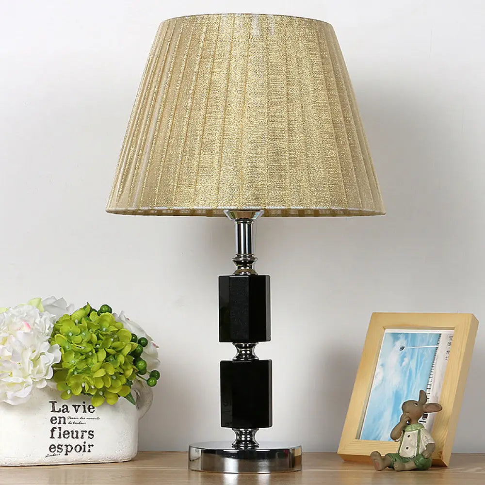 Crystal Table Lamp - Single Bulb, Countryside Beige, Tapered Drum Design - Bedroom Night Light
