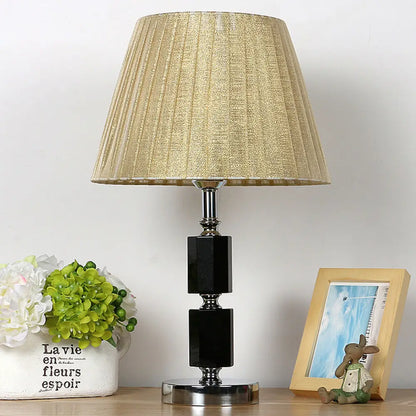 Crystal Table Lamp - Single Bulb, Countryside Beige, Tapered Drum Design - Bedroom Night Light