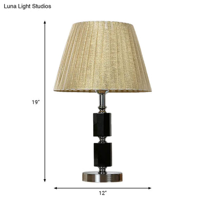 Crystal Table Lamp - Single Bulb, Countryside Beige, Tapered Drum Design - Bedroom Night Light