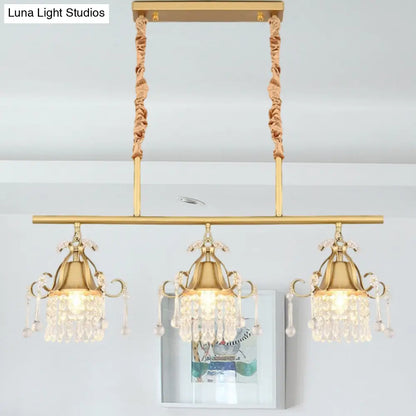 DecorBites™ Crystal Teardrop Island Pendant Light with Gold Cylinder and 3 Heads