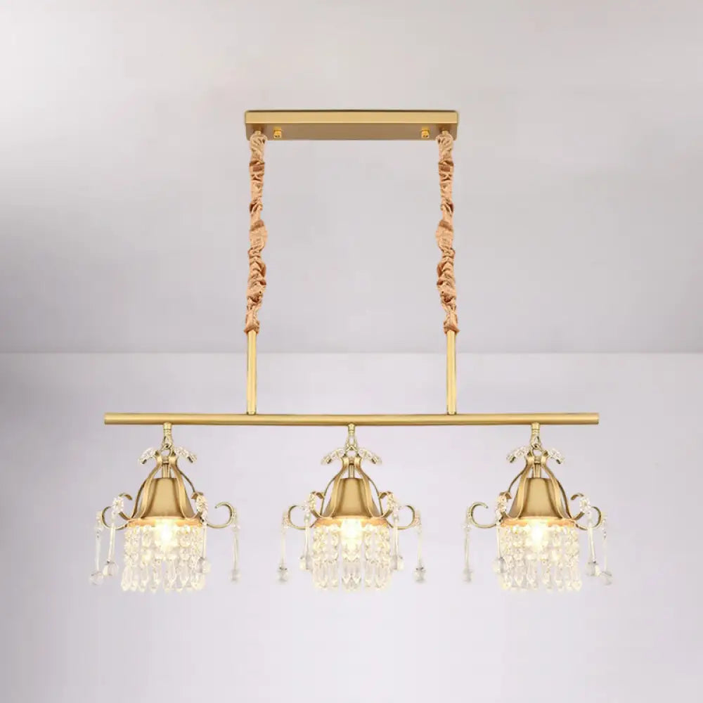 DecorBites™ Crystal Teardrop Island Pendant Light with Gold Cylinder and 3 Heads