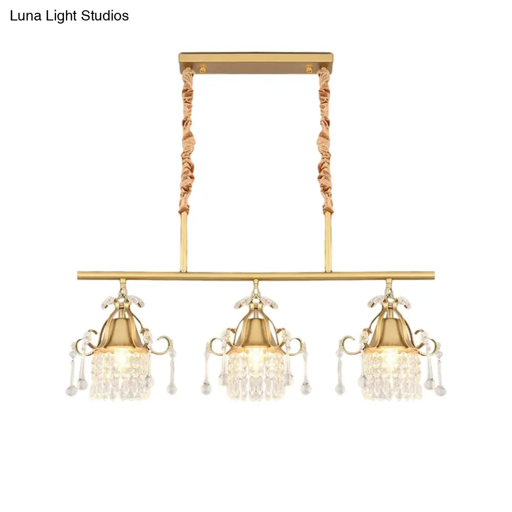 DecorBites™ Crystal Teardrop Island Pendant Light with Gold Cylinder and 3 Heads