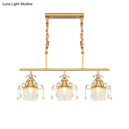 DecorBites™ Crystal Teardrop Island Pendant Light with Gold Cylinder and 3 Heads