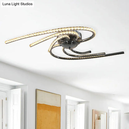 DecorBites™ DecorBites™ Crystal Twist Flush Light - Minimalist 6-Light Flush Mount in Chrome, Warm/White Illumination