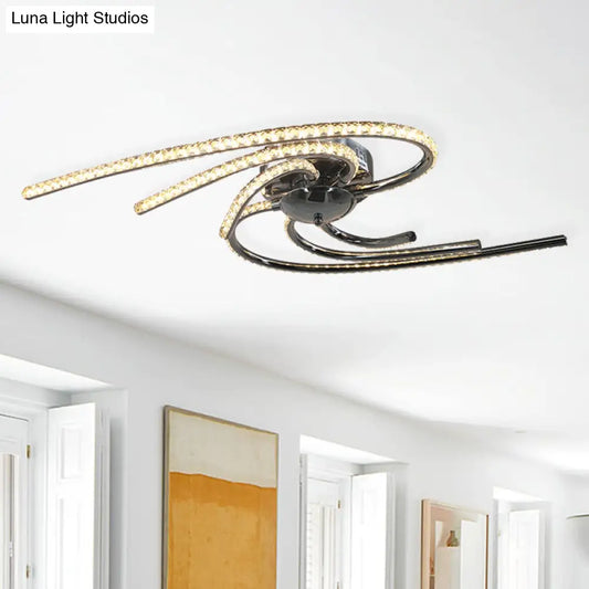 DecorBites™ DecorBites™ Crystal Twist Flush Light - Minimalist 6-Light Flush Mount in Chrome, Warm/White Illumination