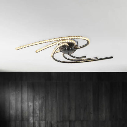 DecorBites™ DecorBites™ Crystal Twist Flush Light - Minimalist 6-Light Flush Mount in Chrome, Warm/White Illumination