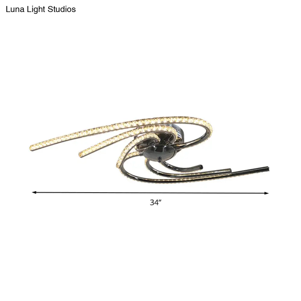 DecorBites™ DecorBites™ Crystal Twist Flush Light - Minimalist 6-Light Flush Mount in Chrome, Warm/White Illumination