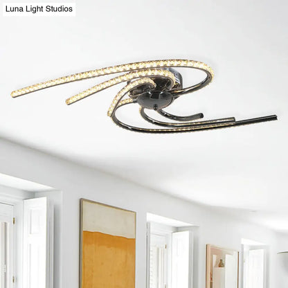 DecorBites™ DecorBites™ Crystal Twist Flush Light - Minimalist 6-Light Flush Mount in Chrome, Warm/White Illumination