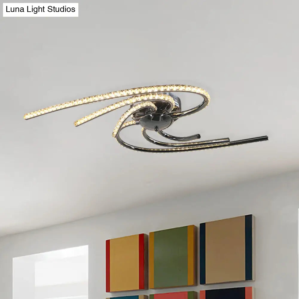 DecorBites™ DecorBites™ Crystal Twist Flush Light - Minimalist 6-Light Flush Mount in Chrome, Warm/White Illumination