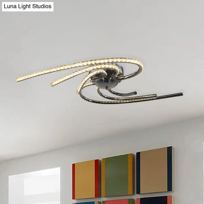 DecorBites™ DecorBites™ Crystal Twist Flush Light - Minimalist 6-Light Flush Mount in Chrome, Warm/White Illumination