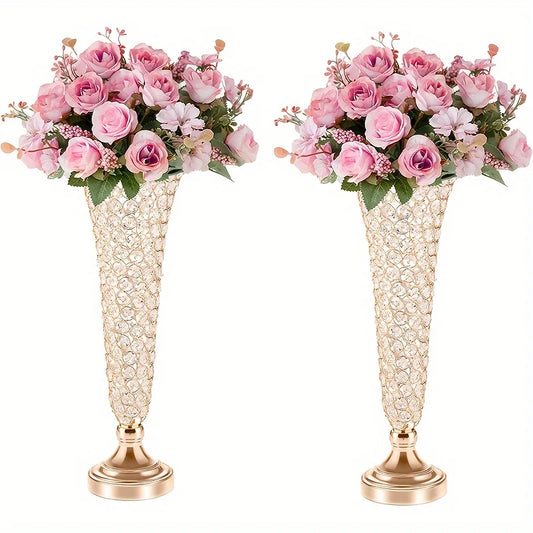 Crystal Vases Set for Dining Tables and Home Decor - Golden-2pcs / United States - Vase