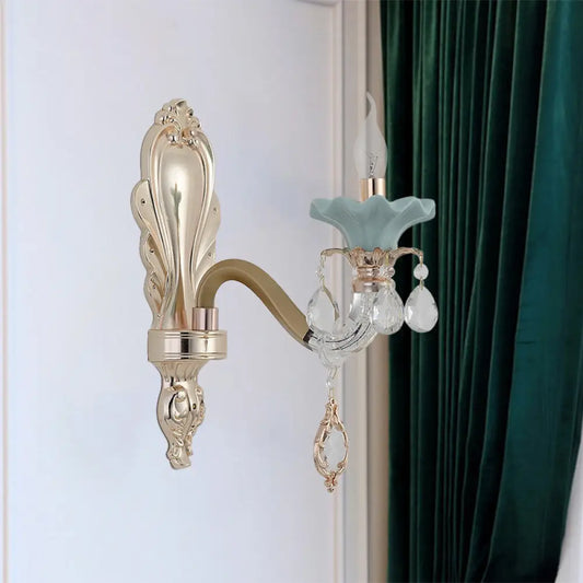 Crystal Wall Mount Candle Light Fixture in Elegant Gold Finish