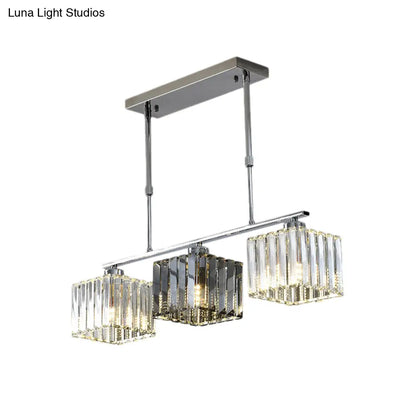 Lámpara de techo DecorBites™ Cube Island, colgante moderno con pantalla de cristal, acabado cromado, 3/4 luces, tipo mesa.