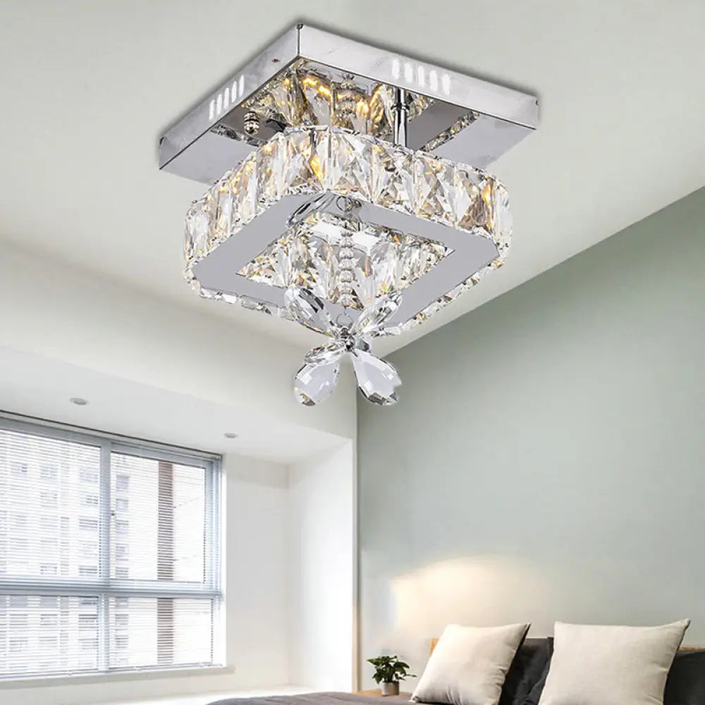 DecorBites™ Cubic Crystal LED Bedroom Ceiling Light Fixture - 8"/12" Width - Semi Flush Mount - Chrome Finish