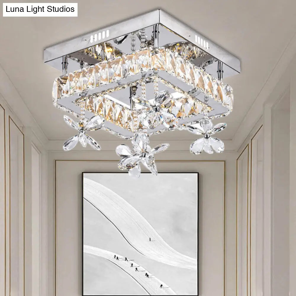 DecorBites™ Cubic Crystal LED Bedroom Ceiling Light Fixture - 8"/12" Width - Semi Flush Mount - Chrome Finish