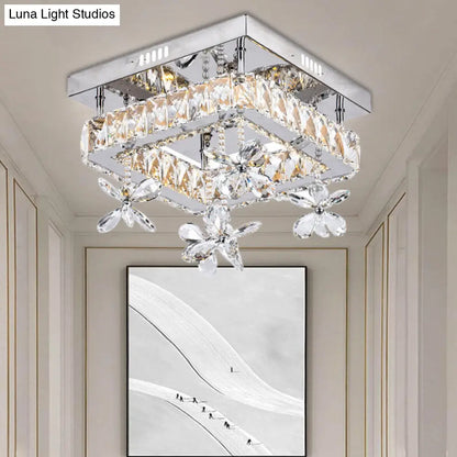 DecorBites™ Cubic Crystal LED Bedroom Ceiling Light Fixture - 8"/12" Width - Semi Flush Mount - Chrome Finish