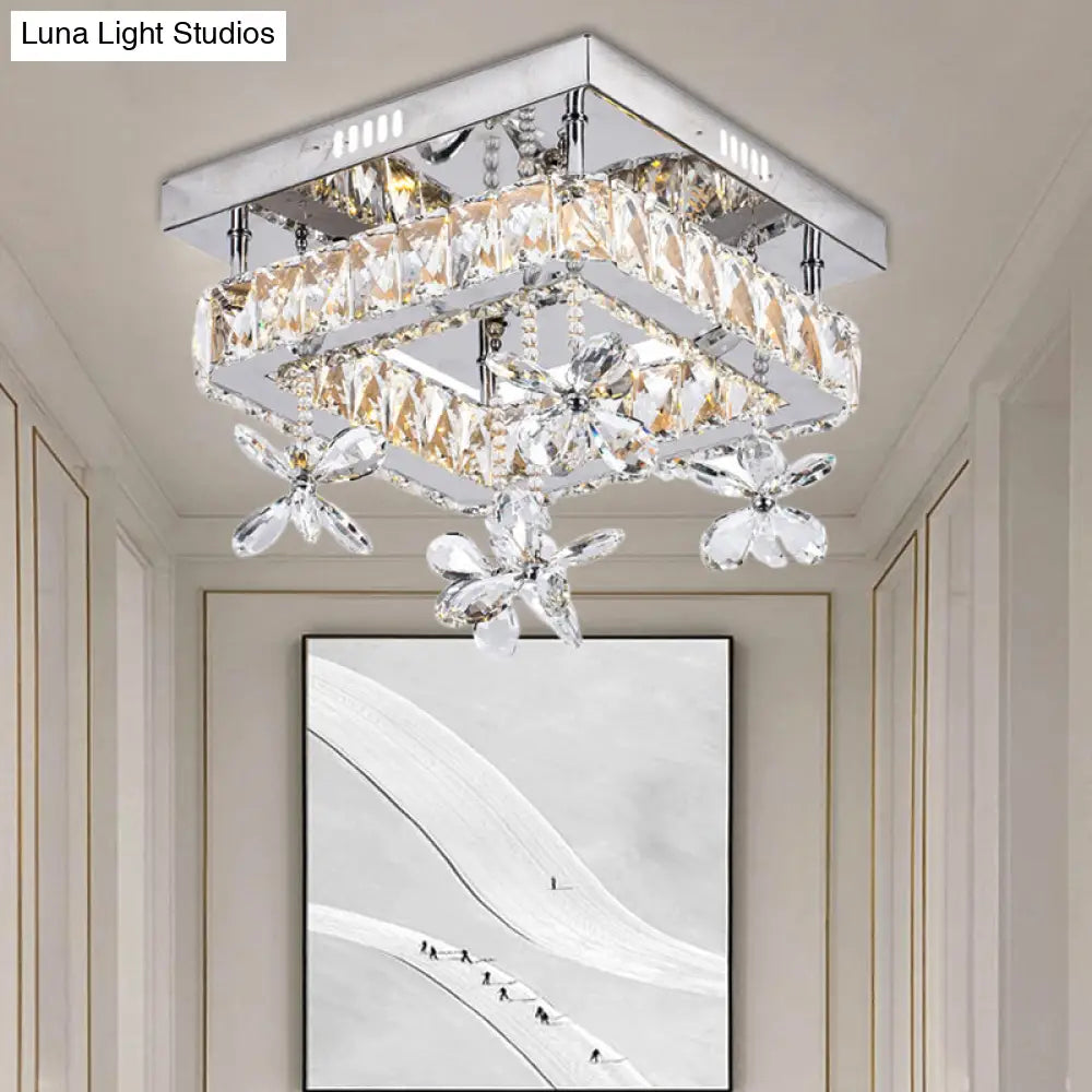 DecorBites™ Cubic Crystal LED Bedroom Ceiling Light Fixture - 8"/12" Width - Semi Flush Mount - Chrome Finish