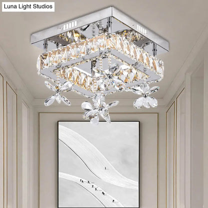 DecorBites™ Cubic Crystal LED Bedroom Ceiling Light Fixture - 8"/12" Width - Semi Flush Mount - Chrome Finish