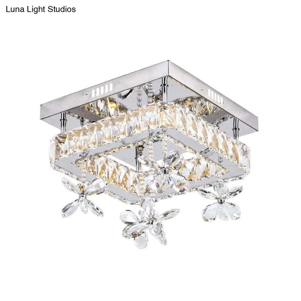 DecorBites™ Cubic Crystal LED Bedroom Ceiling Light Fixture - 8"/12" Width - Semi Flush Mount - Chrome Finish